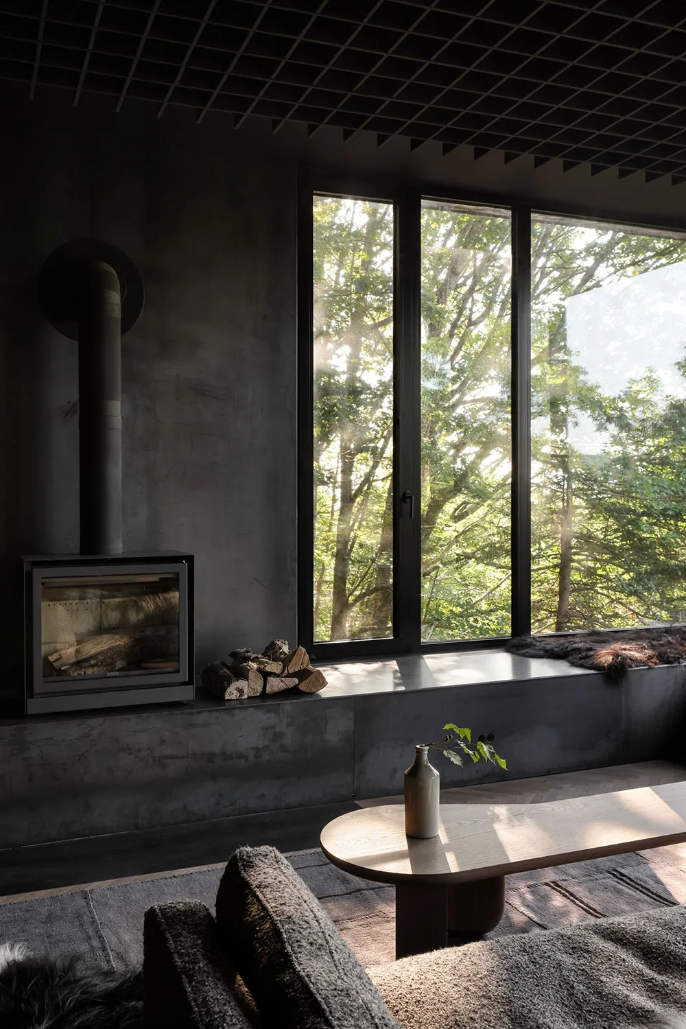 Атмосферные и стильные тёмные интерьеры современного домика в лесу - Gallery image 3