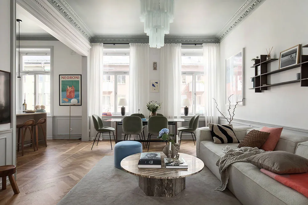 Stylish Scandinavian Interior with Pastel Ceiling (93 sqm) - Gallery image 2