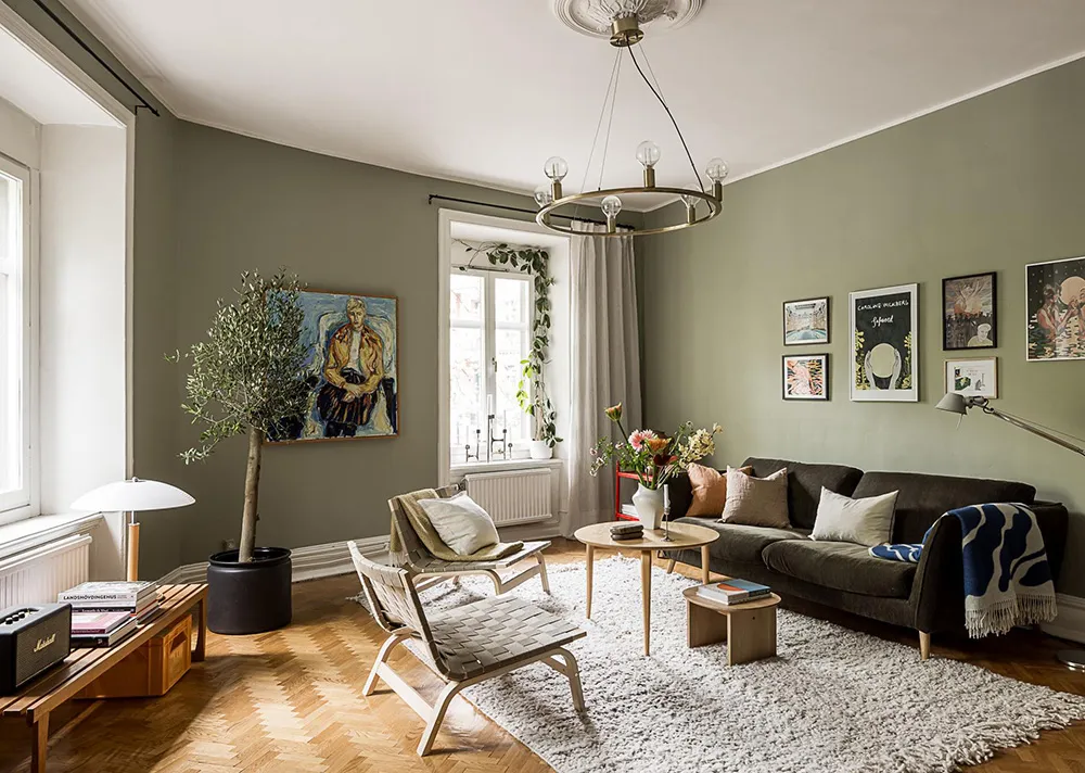 Huile d'olive et autres teintes vertes dans le design d'un appartement suédois (76 m²) - Gallery image 7