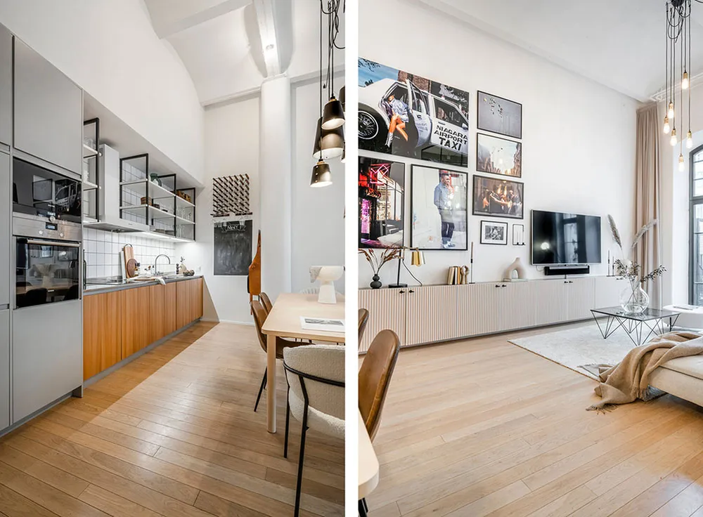 Altos techos y terraza: única vivienda en antiguo edificio de fábrica en Estocolmo - Gallery image 11