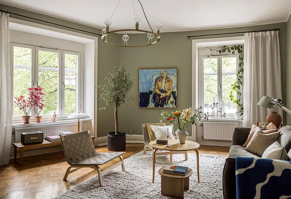 Huile d'olive et autres teintes vertes dans le design d'un appartement suédois (76 m²) - Gallery image 2