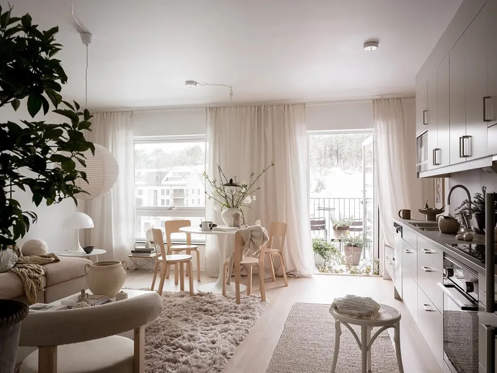 Decoración beige suave en un apartamento escandinavo pequeño (52 m²) - Gallery image 9