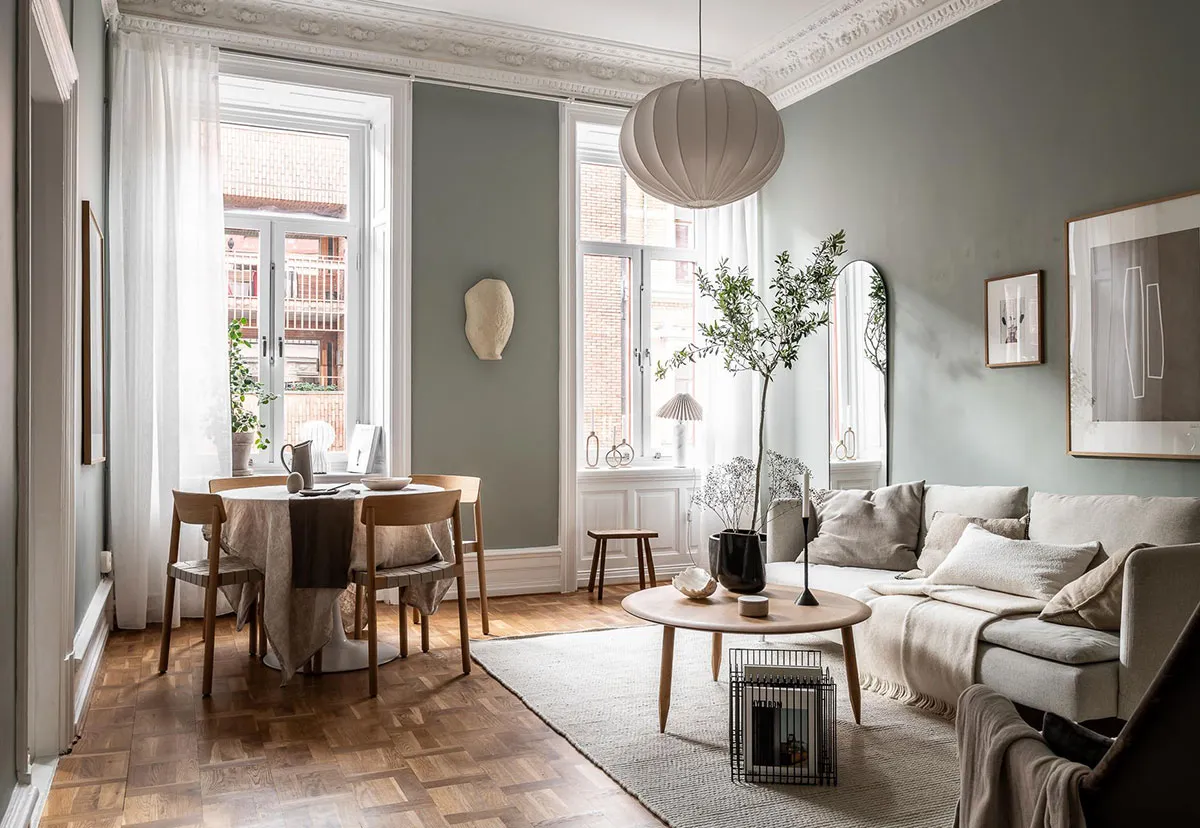 एक स्कैंडिनेवियाई अपार्टमेंट के हरे रंग के इनटीरियर (74 वर्ग मीटर) - Gallery image 2