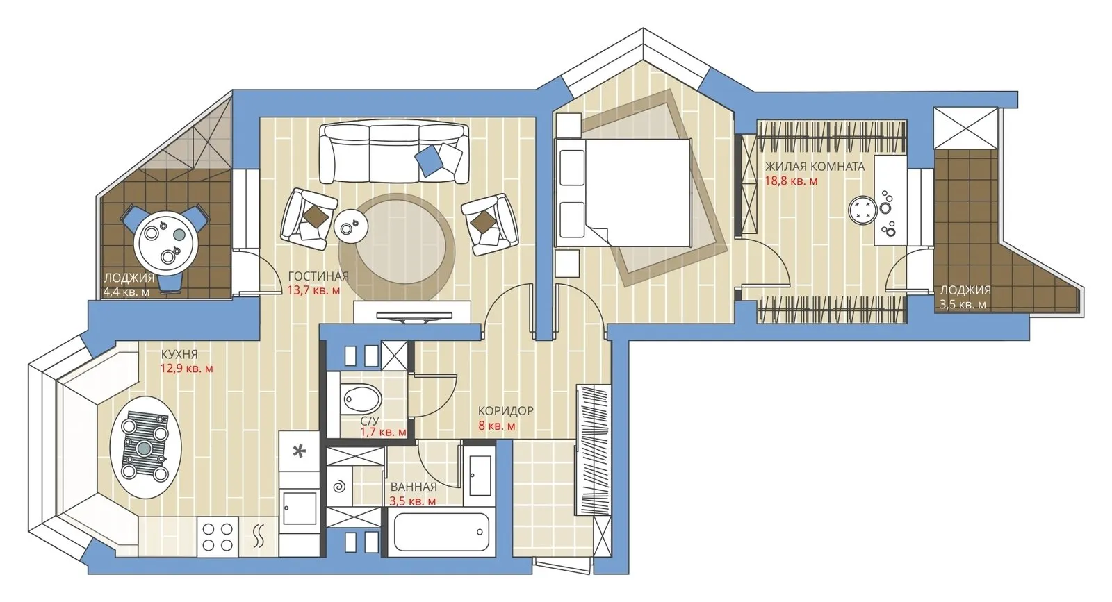 Foto: Distribuciones en estilo , Apartamento, Replanificación, Anastasia Kiseleva, Maxim Dzhurayev, P-44K, Edificio de panel, 2 habitaciones, 60-90 metros cuadrados – fotos en nuestro sitio web