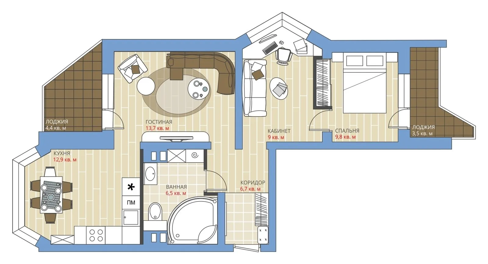 Foto: Distribuciones en estilo , Apartamento, Replanificación, Anastasia Kiseleva, Maxim Dzhurayev, P-44K, Edificio de panel, 2 habitaciones, 60-90 metros cuadrados – fotos en nuestro sitio web
