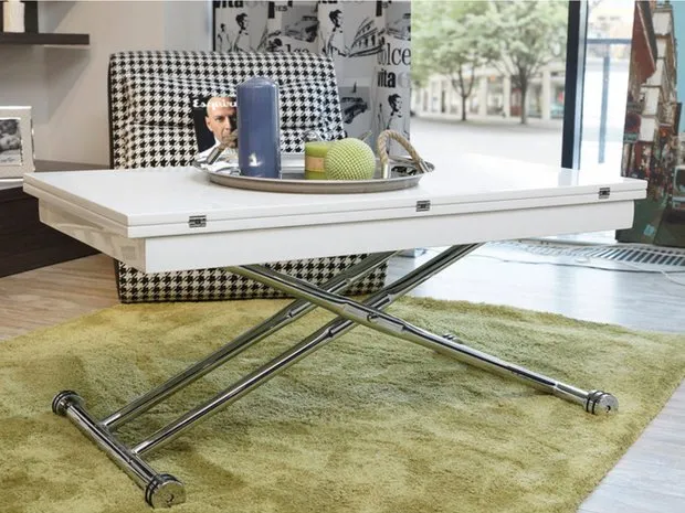 可折叠超大餐桌，带高度调节器和亮面瓷质台面