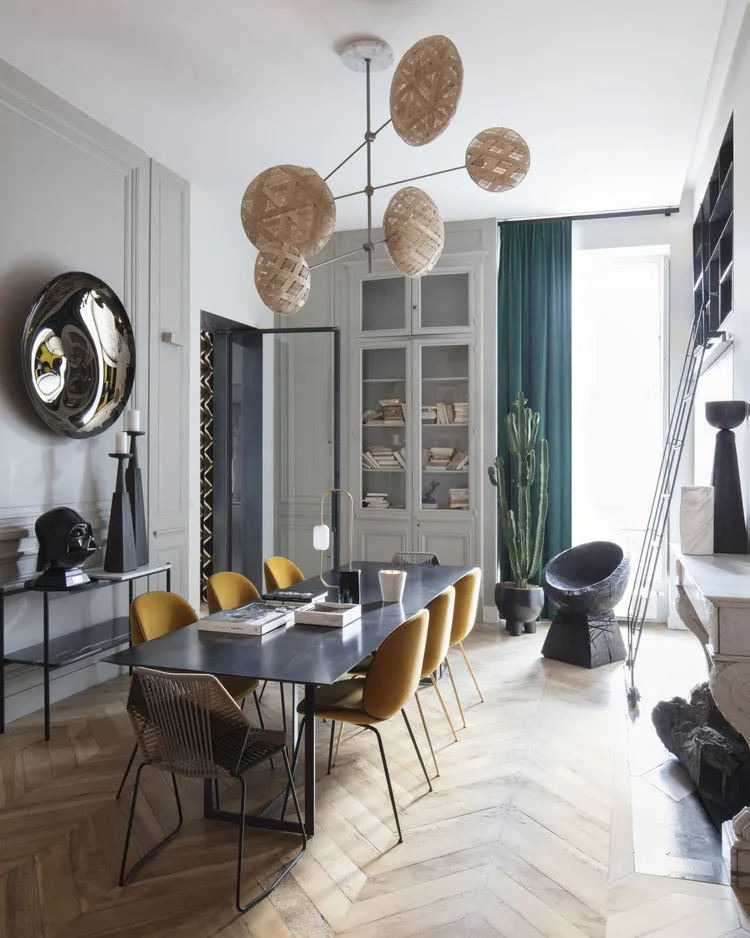 照片：折中风格其他区域，客厅，室内装饰，法国，绿色，黄色，棕色，里昂，克劳德·卡蒂埃 – 我们网站上的照片