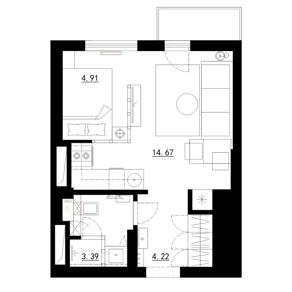 Foto: estilo , Escandinavo, Moderno, Apartamento pequeño, Apartamento, Estudio, Proyecto de la semana, Kazán, hasta 40 metros, Proyección – foto en nuestro sitio web