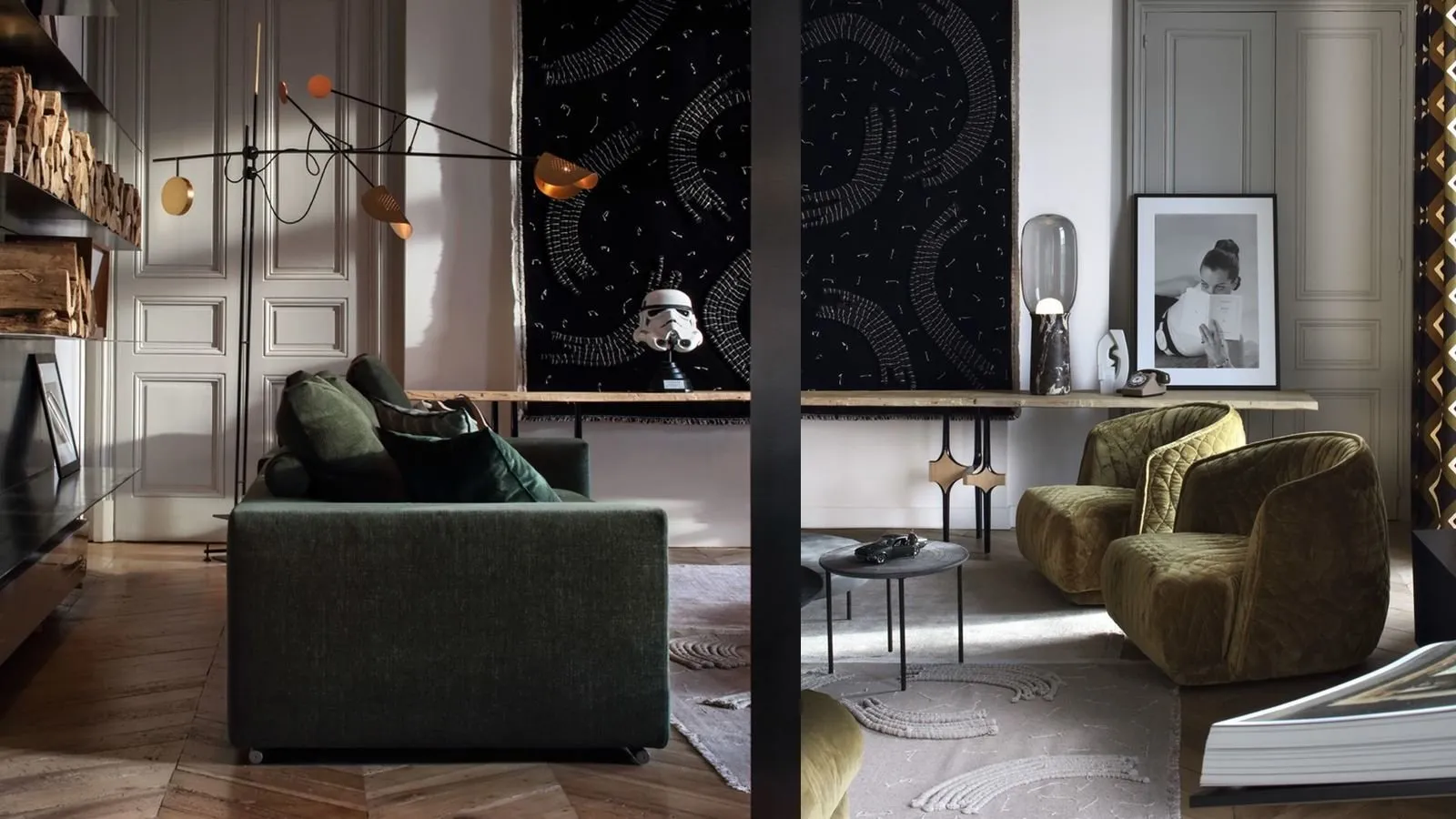 照片：现代风格客厅，客厅，折中，室内装饰，法国，绿色，黄色，棕色，里昂，克劳德·卡蒂埃 – 我们网站上的照片