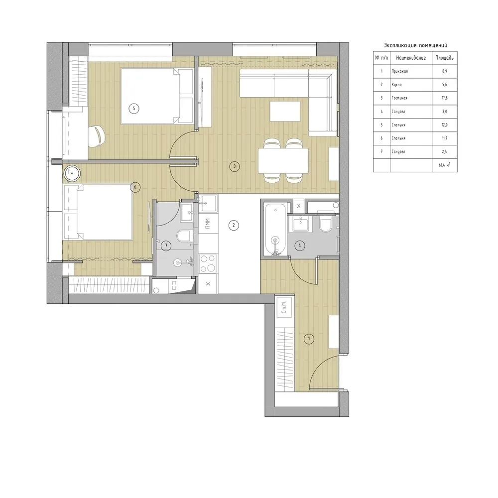 Foto: Planos en estilo minimalismo, Apartamento, Minimalismo, Proyecto de la semana, Moscú, 3 habitaciones, 60-90 metros, Ekaterina Starikova, Star Interiors – fotos en nuestro sitio web