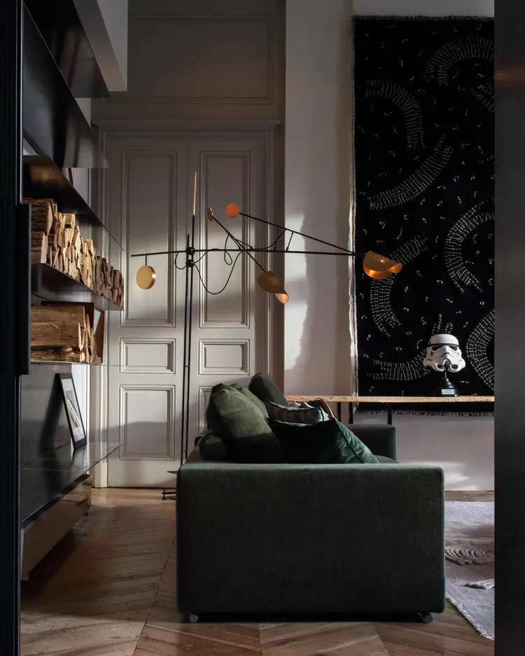 照片：现代风格客厅，折中，室内装饰，法国，绿色，黄色，棕色，里昂，克劳德·卡蒂埃 – 我们网站上的照片