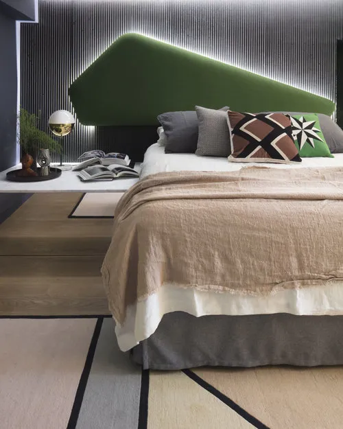 照片：现代风格卧室，客厅，折中，室内装饰，法国，绿色，黄色，棕色，里昂，克劳德·卡蒂埃 – 我们网站上的照片