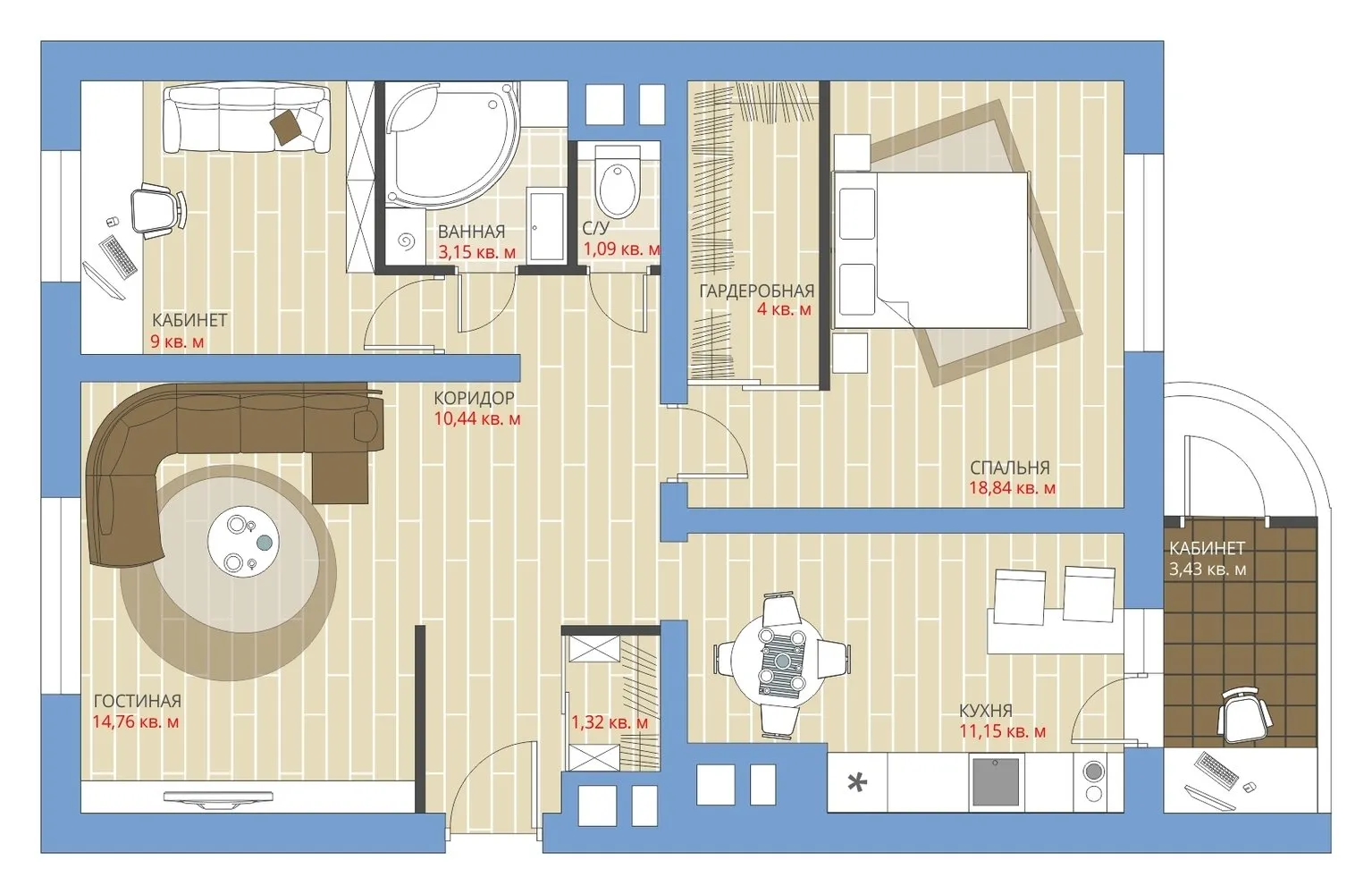 照片：风格布局、翻新、阿纳斯塔西娅·基谢列娃、马克西姆·朱拉耶夫、板式住宅、三室、60-90平方米、С-222——我们网站上的照片