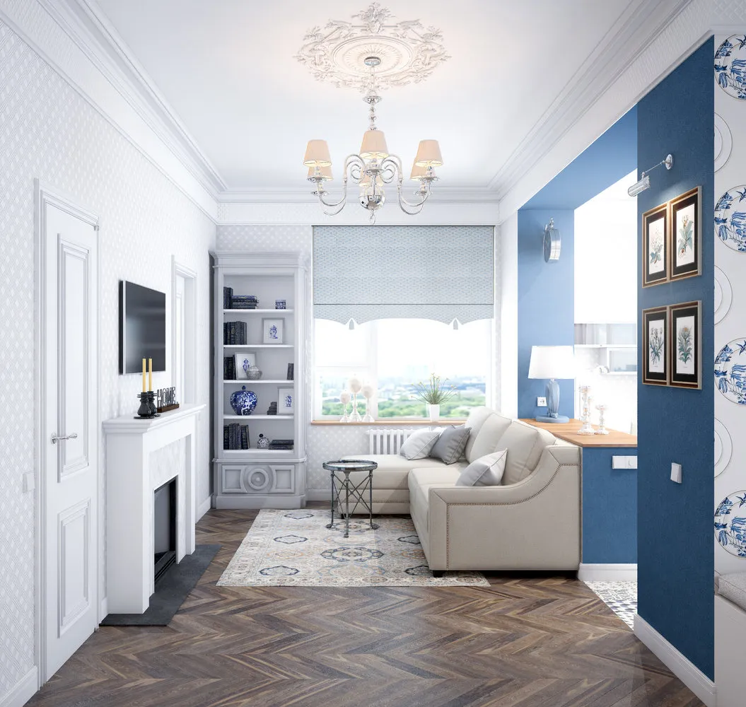 照片:经典风格客厅,每周项目,蓝色,玛丽娜·萨尔基相,整体房屋,2间房,40-60平方米 – 我们的网站上的照片