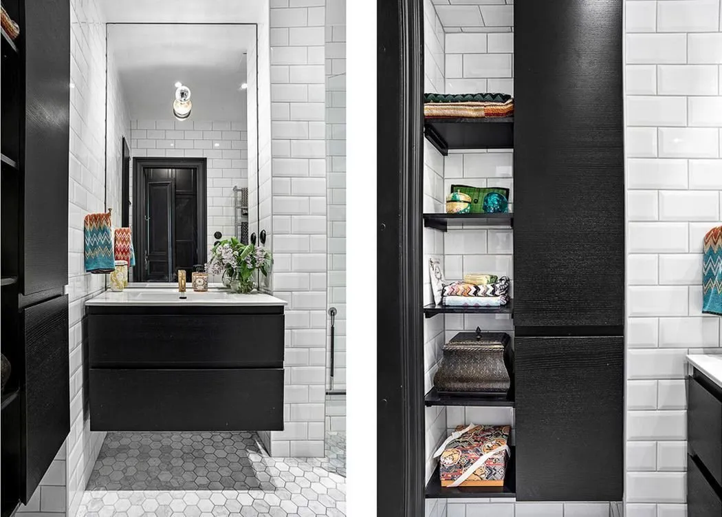 照片:古典风格,厨房和餐厅区域,客厅,装饰和DIY,公寓,瑞典,白色,黑色,斯德哥尔摩,2间房,最多40平方米 – 我们网站上的照片