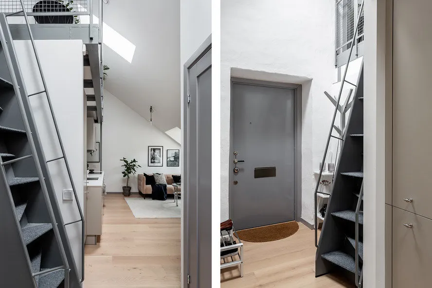 照片:Loft风格,厨房和餐厅,客厅,办公室,室内装饰,公寓,白色,灰色,两居室 – 我们网站上的照片