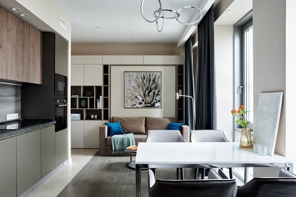 Foto: Cocina y comedor en estilo Moderno, Apartamento pequeño, Apartamento, Estudio, Minimalismo, Proyecto de la semana, Moscú, Menos de 40 metros, Bellardo, Anna Sakharova – foto en nuestro sitio web