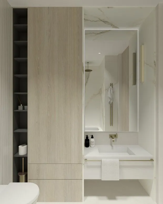 照片:极简风格浴室,当代设计,室内装饰,公寓,技巧,莫斯科,3室,超过90平方米,DSGN HUB,Nina Voynova – 网站上的照片