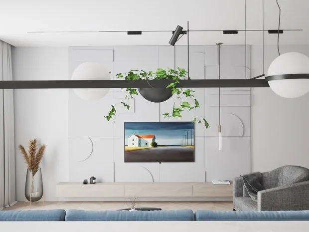 照片:极简风格客厅,当代设计,室内装饰,公寓,技巧,莫斯科,3室,超过90平方米,DSGN HUB,Nina Voynova – 网站上的照片