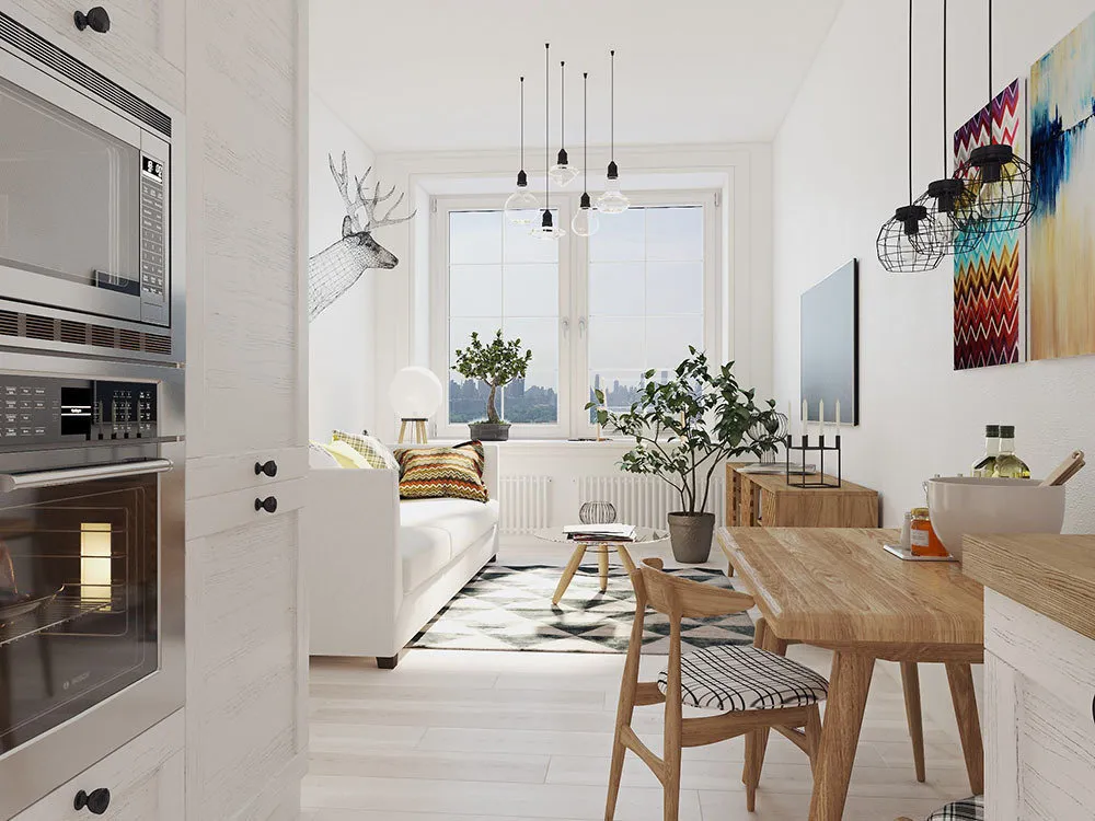 Photo : Cuisine et salle à manger dans le style scandinave, Salon, Chambre d'enfant, Appartement, Plans, Conseils, idées pour les petits appartements, 1 pièce, jusqu'à 40 mètres carrés – photo sur notre site