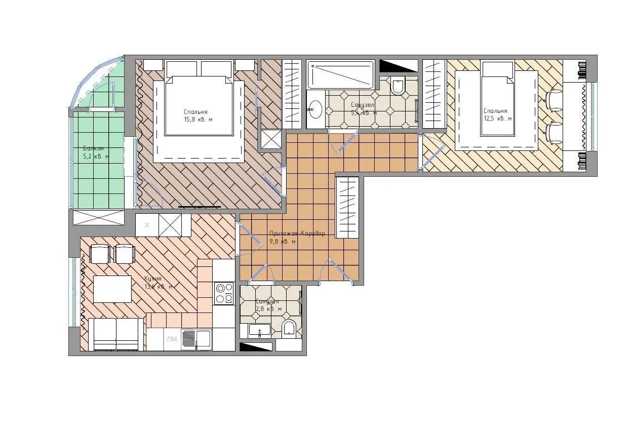 Фотография: Планировки в стиле , Перепланировка, Наталья Преображенская, Анастасия Киселева, Максим Джураев, Студия дизайна интерьеров "Уютная Квартира", П-111М, 2 комнаты, 40-60 метров, энциклопедия_перепланировка – фото на нашем сайте