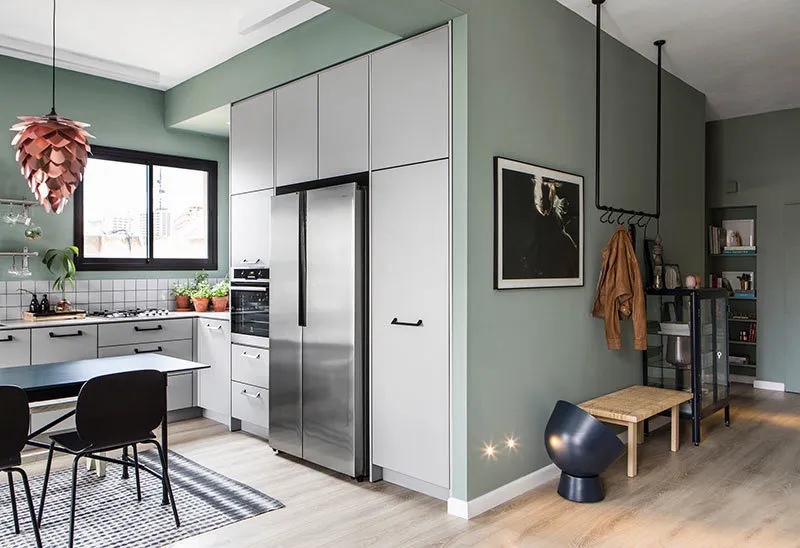 图片:北欧厨房与餐厅,室内装饰,公寓,绿色,粉色,3室,60-90平方米 – 我们网站上的照片
