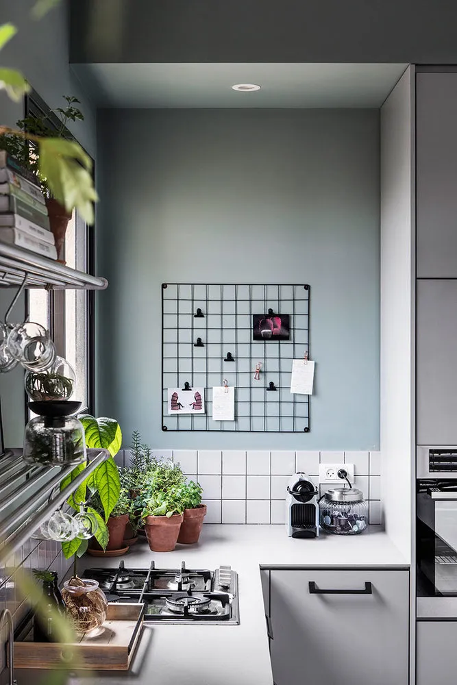 图片:北欧厨房与餐厅,室内装饰,公寓,绿色,粉色,3室,60-90平方米 – 我们网站上的照片