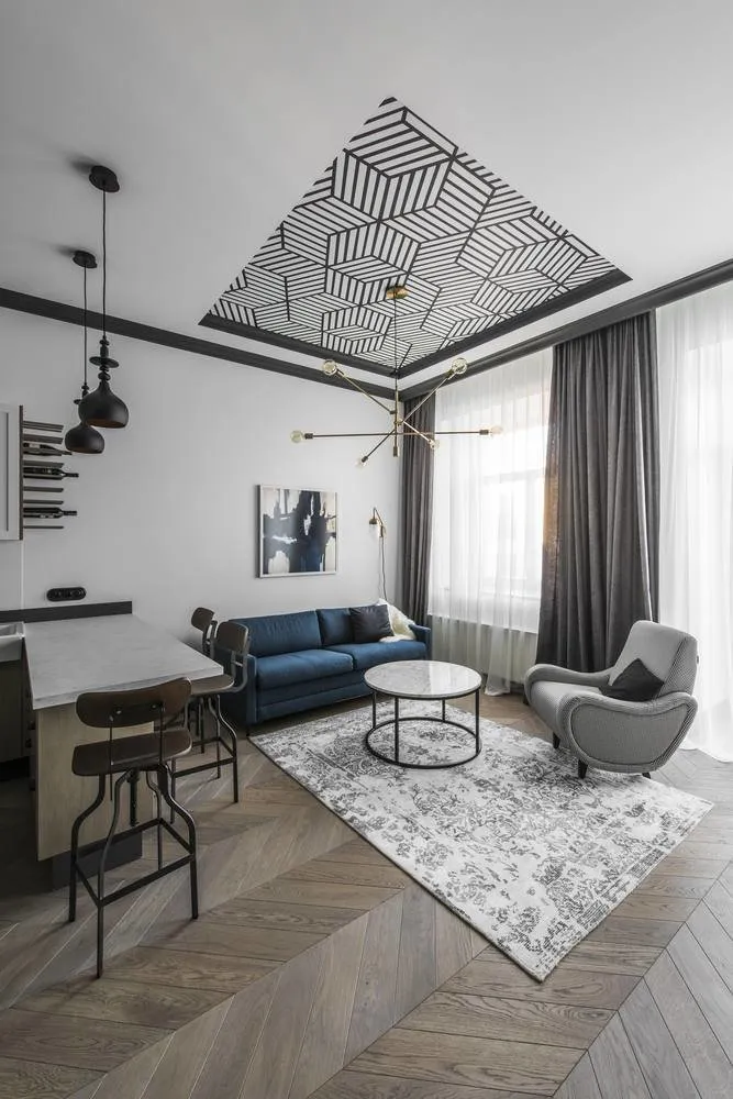 Foto: Wohnzimmer im Modern-Stil, Küche und Essbereich, Garderobe, Dekor und DIY, Kleine Wohnung, Vilnius – Foto auf unserer Website