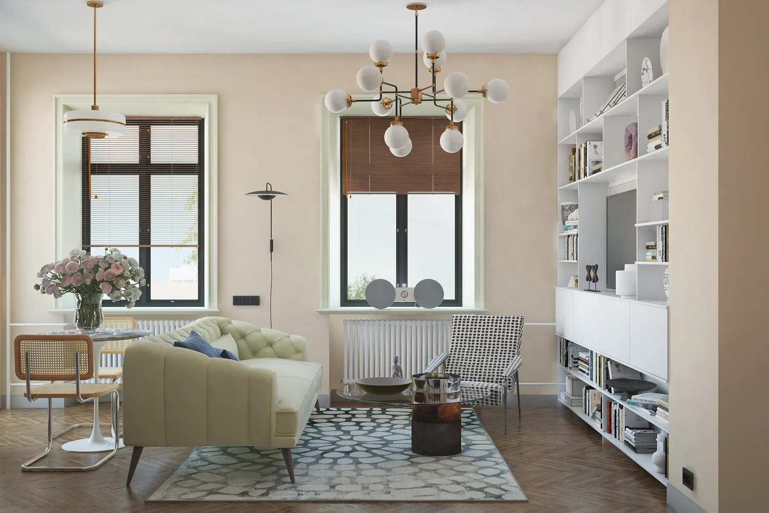 Foto: Wohnzimmer im Moderne-Stil, Renovierung in der Praxis, Laminat, Laminat auf dem Boden, Laminat auf der Wand – Fotos auf unserer Website