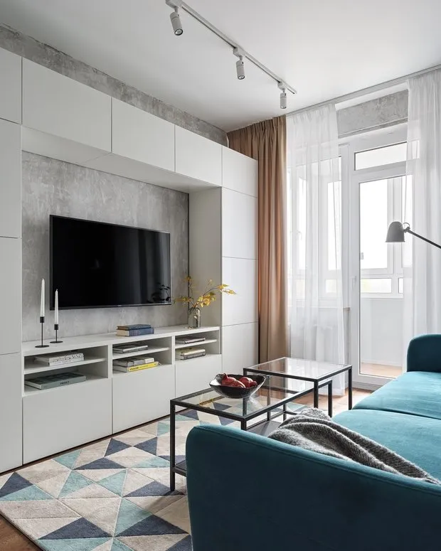 Foto: Wohnzimmer im modernen Stil, Wohnung, Projekt der Woche, Sankt Petersburg, 2 Zimmer, 40-60 m², Anastasia Zarqua – Foto auf unserer Website