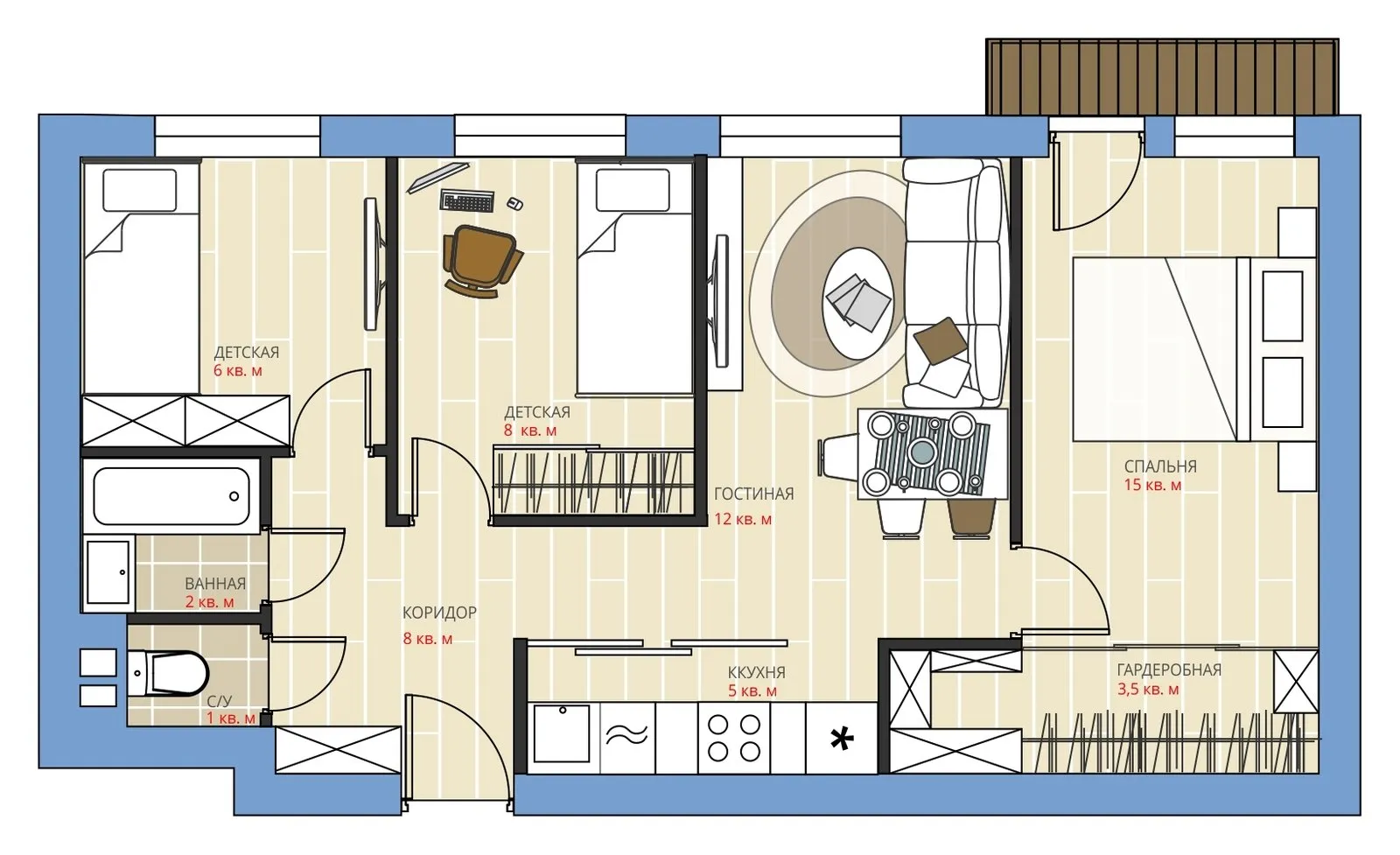 Foto: Raumaufteilungen im Stil , Umplanung, Anastasia Kisilewa, Maxim Dzuraew, Panelhaus, 3 Zimmer, 40-60 qm, 1-515/9m – Fotos auf unserer Website