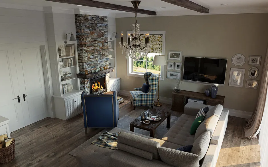 照片：生态风格客厅，斯堪的纳维亚，现代，室内装饰，房屋，装饰，家具和灯光，技巧，小屋，庄园，小木屋，住宅和小屋，室内百科全书 – 网站上的照片