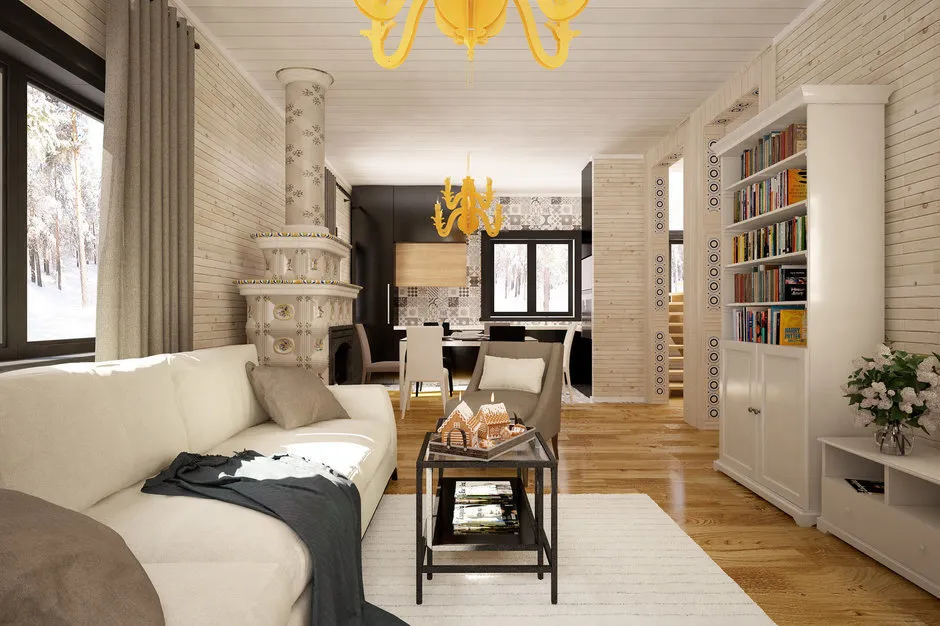 照片：生态风格客厅，斯堪的纳维亚，现代，室内装饰，房屋，装饰，家具和灯光，技巧，小屋，庄园，小木屋，住宅和小屋，室内百科全书 – 网站上的照片