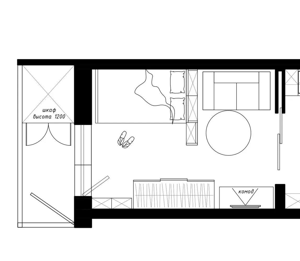 不良方案：窗户到墙角的距离小于50厘米，无法将柜子推至角落