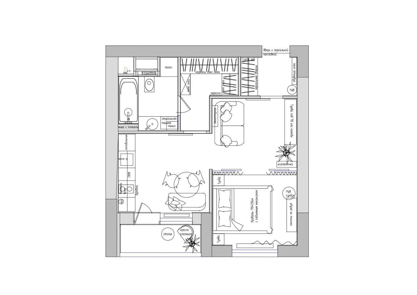 Foto: Planos en estilo Clásico, Apartamento, Proyecto de la Semana, San Petersburgo, Edificio de hormigón, 2 habitaciones, hasta 40 m², 40-60 m², Alena Matiso – foto en nuestro sitio web
