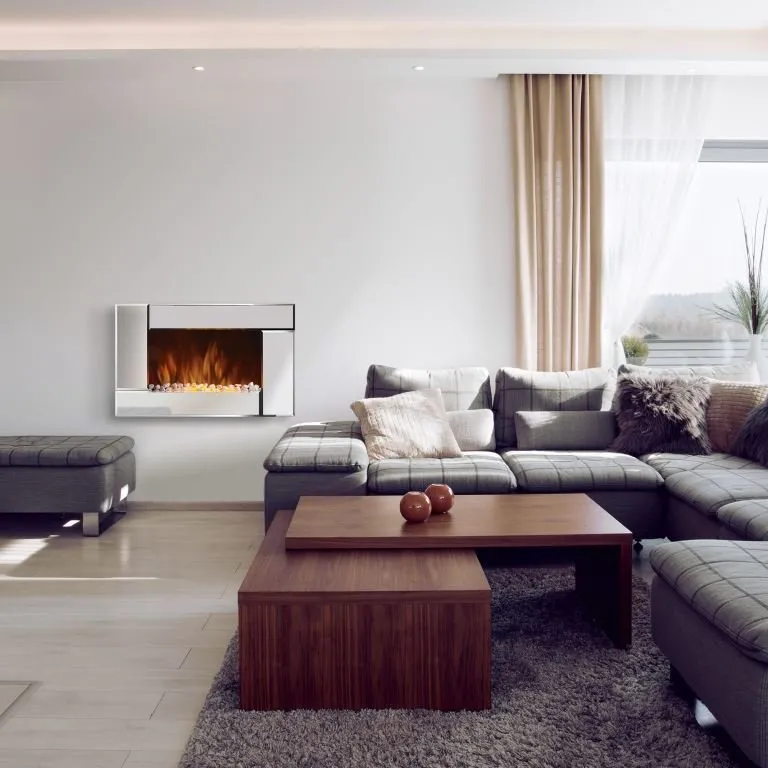 照片:极简风格客厅,技巧,室内设计中的电暖炉,城市公寓壁炉,公寓壁炉——我们网站上的照片