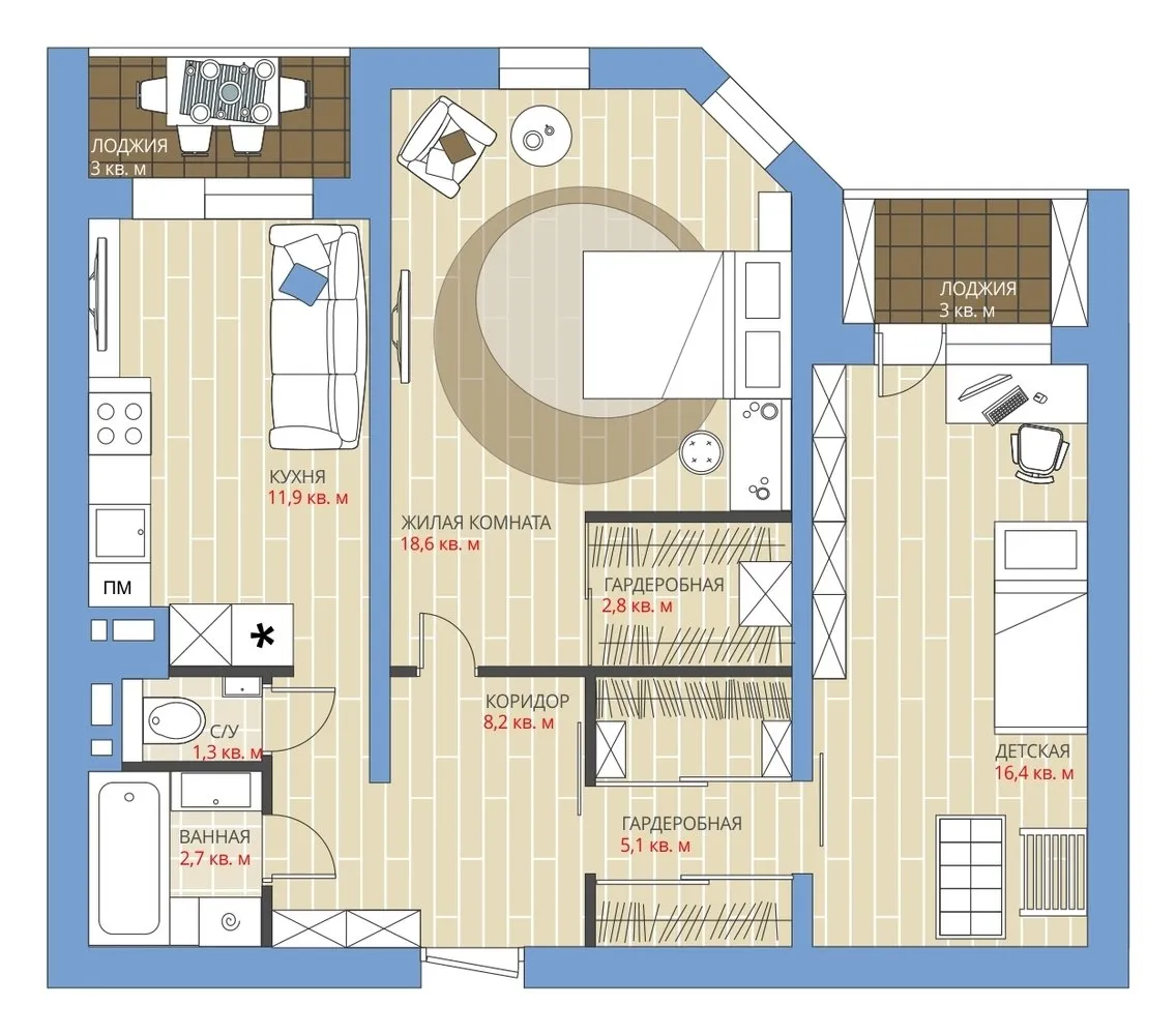 照片:风格布局、公寓、搬迁、安娜斯塔西娅·基谢列娃、马克西姆·朱拉耶夫、板式住宅、两居室、60-90平方米、P-55M – 我们网站上的照片