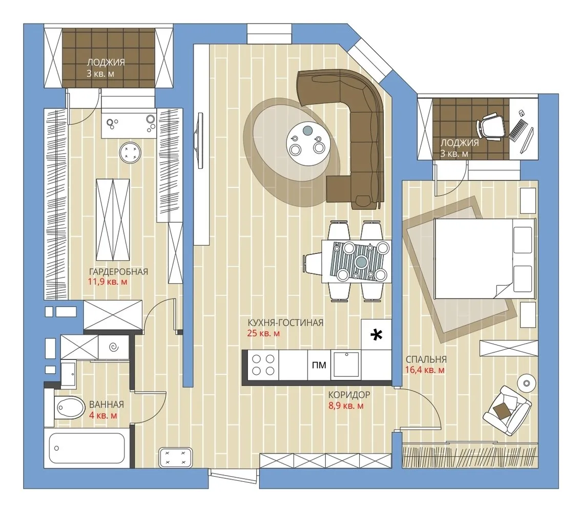 照片:风格布局、公寓、搬迁、安娜斯塔西娅·基谢列娃、马克西姆·朱拉耶夫、板式住宅、两居室、60-90平方米、P-55M – 我们网站上的照片