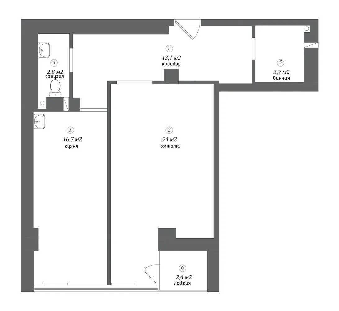 照片：现代风格公寓布局，改造，叶卡捷琳堡，亚历山德拉·尼古林娜，1室，60-90平方米 – 网站上的照片