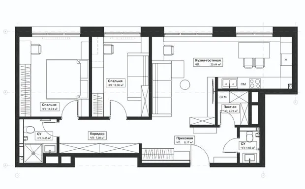 Foto: estilo moderno, apartamento, minimalismo, proyecto de la semana, Moscú, Evgenia Matveenko, FlatsDesign, 3 habitaciones, 60-90 metros cuadrados – foto en nuestro sitio web