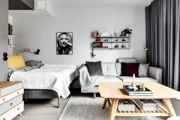 照片:北欧风格客厅,室内装饰,紧凑型公寓,公寓,瑞典,灰色,小公寓的灵感,如何装饰小公寓,小公寓设计,1间房,不超过40平方米,室内百科全书 – 我们网站上的照片