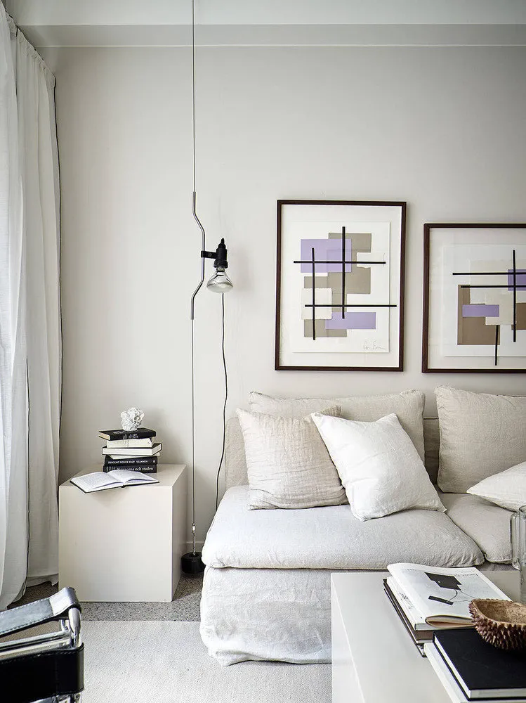 照片：现代、斯堪的纳维亚风格卧室室内装饰，公寓，瑞典，极简主义，米色，灰色，哥德堡，室内几何设计，斯堪的纳维亚极简主义，2室，40-60平方米 – 网站上的照片