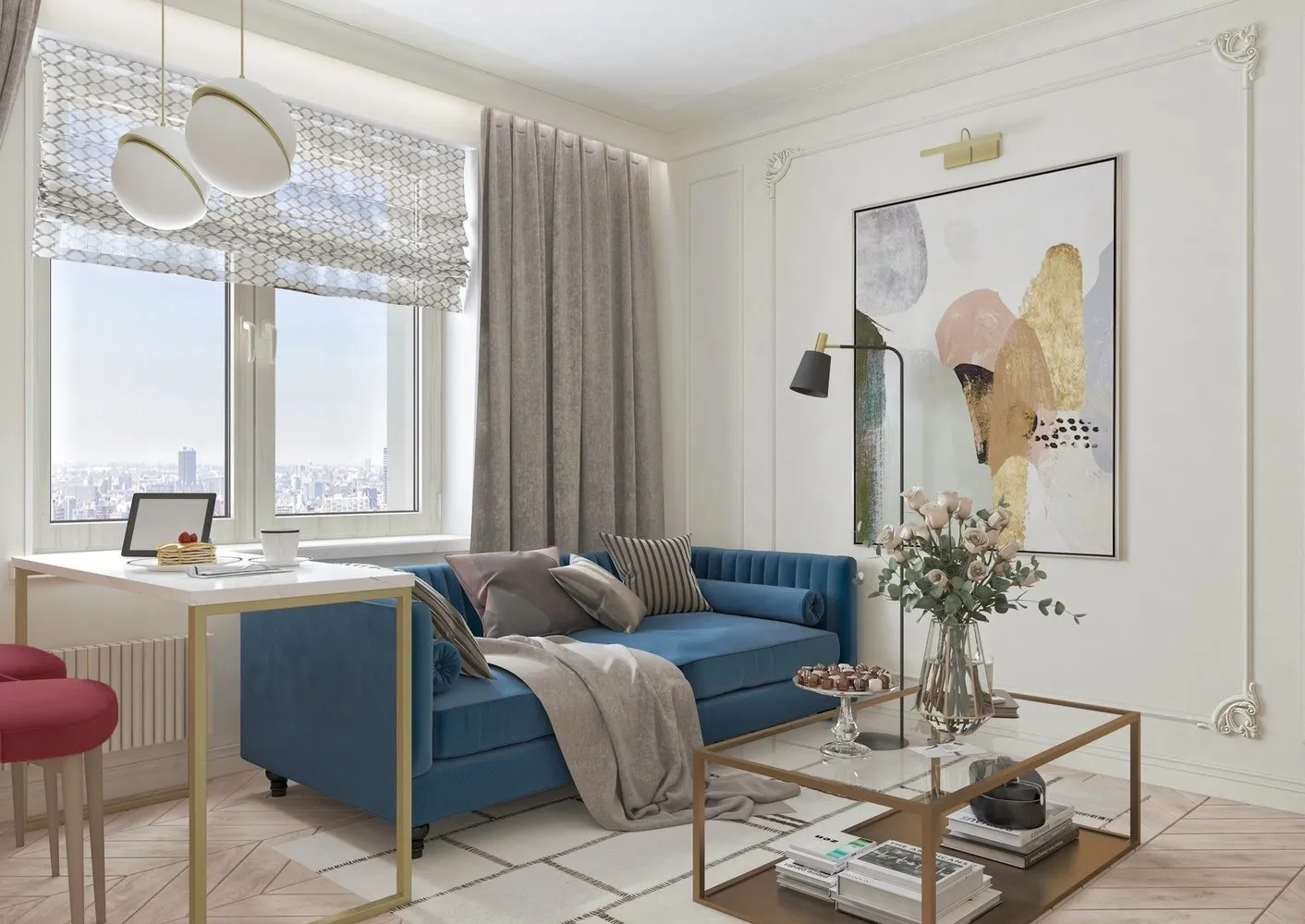 照片：客厅在折中主义、古典、现代、室内装饰、极简主义、线条、Malitskikh工作室、Valeria Dan'kovskaya、Sergy Makhov、Nadezhda Kiselykova、One Line Design、线条装饰、壁龛、Karina Rimik、线条、踢脚线、插座、建筑装饰 – 照片在我们网站上