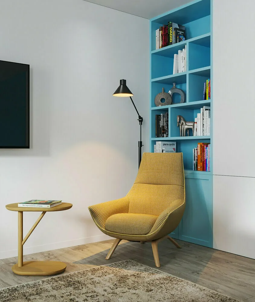 Ejemplo exitoso del diseñador Elena Rydikova: en este proyecto, el listón reproduce el tono de las paredes y se ve mucho más ventajoso que un listón en tono madera.