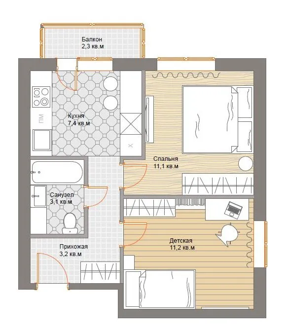 照片：风格布局，公寓，改造，‘温馨公寓’，娜塔莉亚·普雷奥布拉任斯卡娅，板楼，2室，小于40平方米——我们网站上的照片