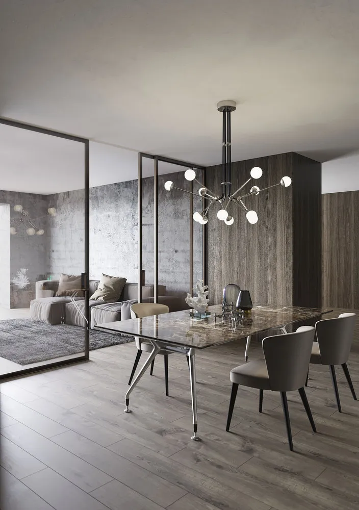 照片:极简主义风格厨房与餐厅,指南,空间分区,UNION,滑动隔断,使用隔断进行空间分区 – 我们网站上的照片