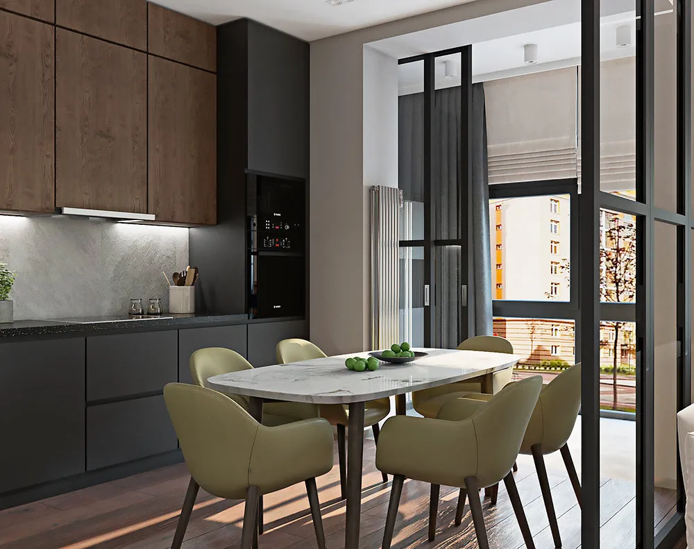 照片：现代风格厨房和用餐区，公寓，工作室，搬迁，新莫斯科，40-60平方米，整体砖结构，加林娜·洛 – 网站上的照片