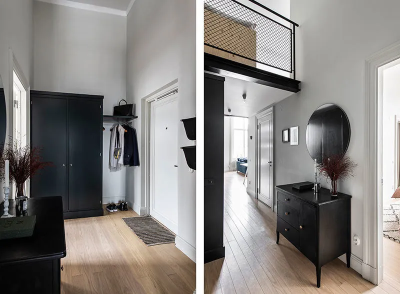 图片:厨房与餐厅古典、现代、斯堪的纳维亚、折中主义、室内装饰,公寓,白色,黑色,2间房,60-90平方米 – 网站上的照片