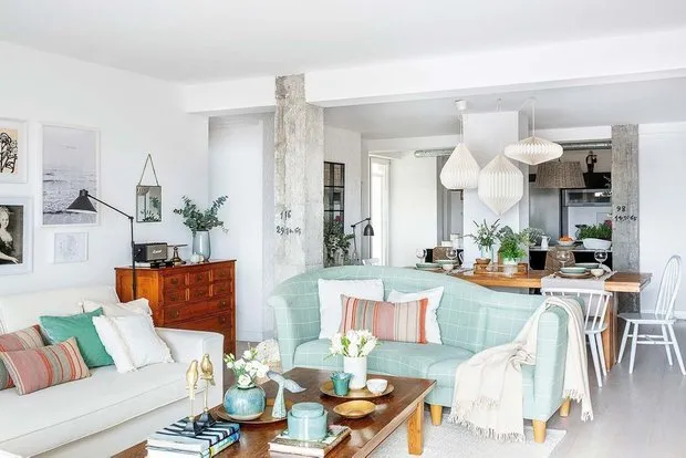 照片:北欧风格客厅、厨房和餐厅、卧室、普罗旺斯与乡村风格、混合风格、装饰与DIY、公寓、西班牙、白色、马德里、Turquoise、4人或以上、超过90平方米、如何装饰明亮公寓 – 我们网站上的照片