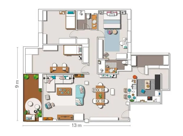 照片:室内设计风格平面图、厨房和餐厅、客厅、卧室、普罗旺斯与乡村风格、混合风格、装饰与DIY、公寓、西班牙、白色、马德里、Turquoise、4人或以上、超过90平方米、如何装饰明亮公寓 – 我们网站上的照片